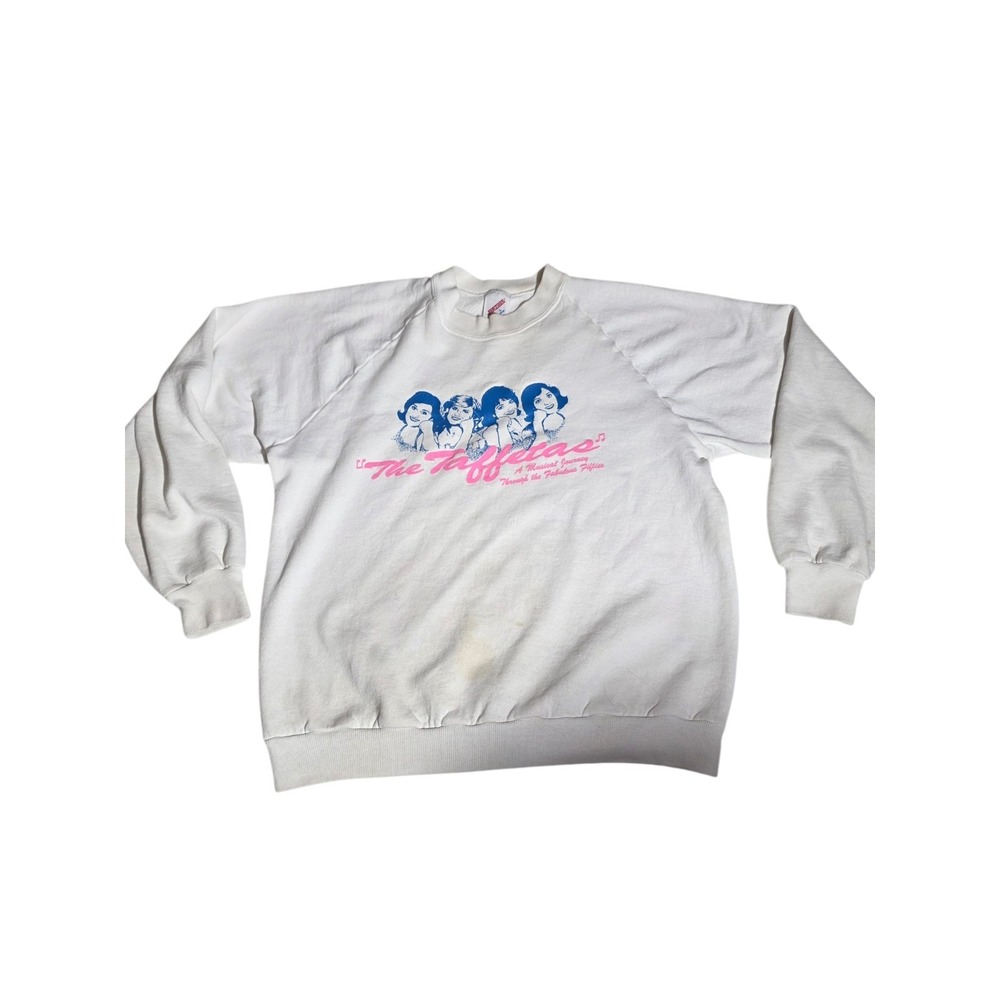 Vintage The Taffetas Sweatshirt Jerzees USA Made White 50s Musical Graphic B27